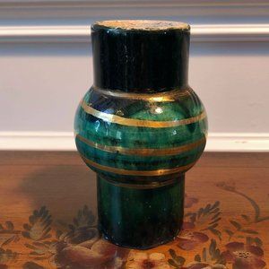 Vintage green drip glaze ball in cylinder gilded vase